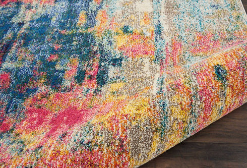 2' X 6' Blue And Yellow Abstract Power Loom Non Skid Area Rug